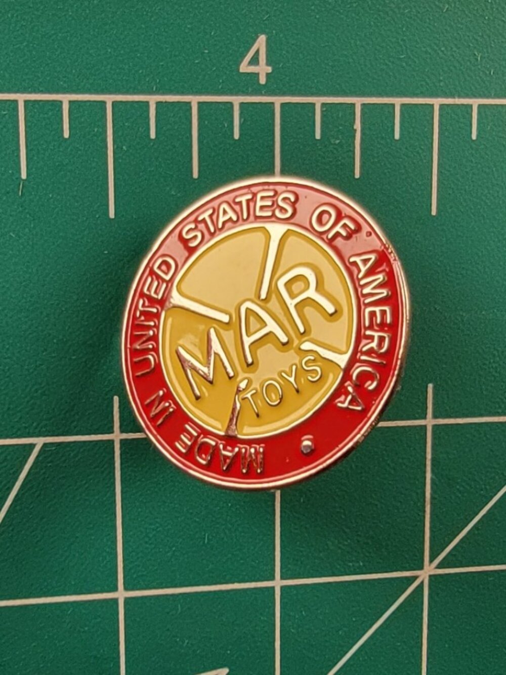 Vintage Marx Toys Enamel Lapel Pin Red Yellow Black Advertising Logo Badge